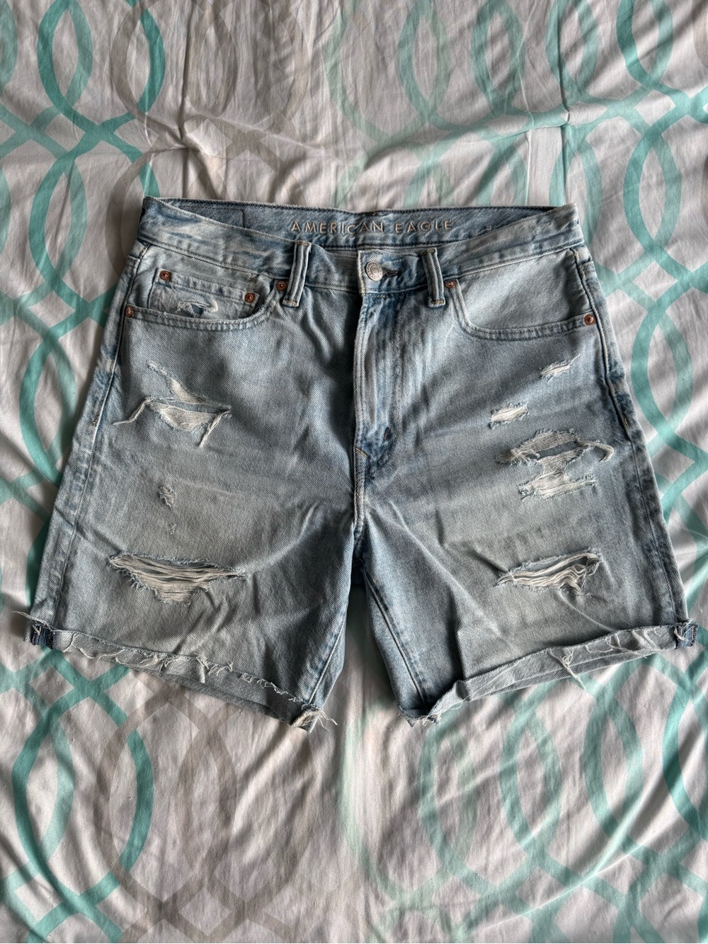 American Eagle Outfitters Light Wash Distressed Denim Shorts